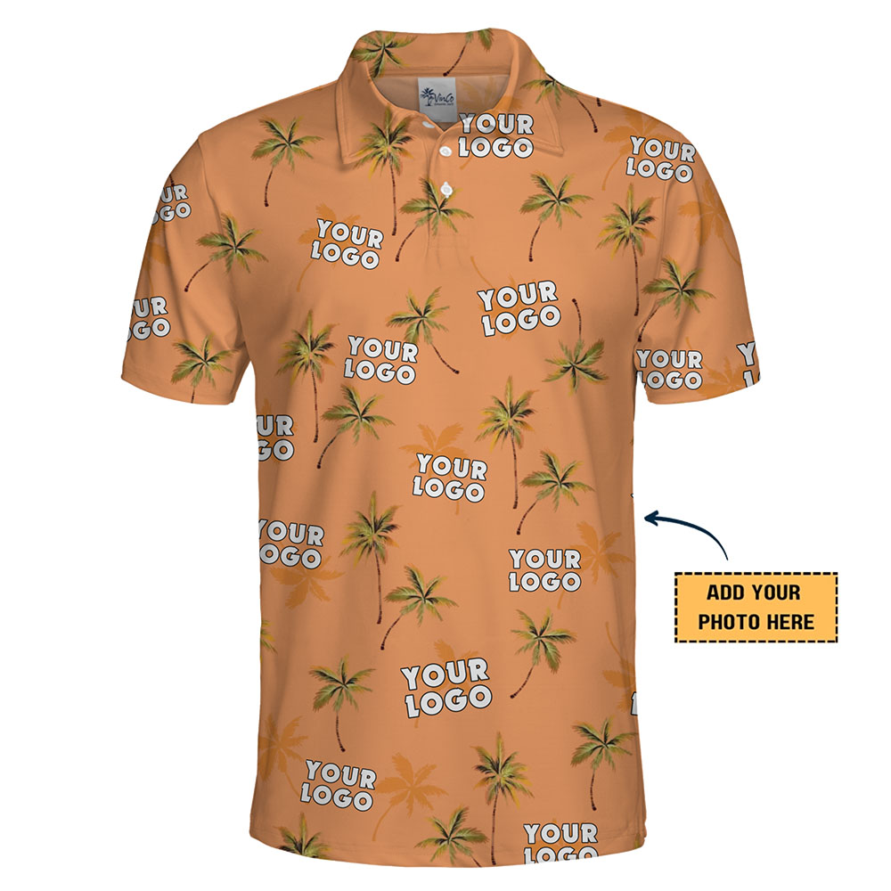 [Live Preview] Logo Personalized Palm Tree Pattern Polo Shirt