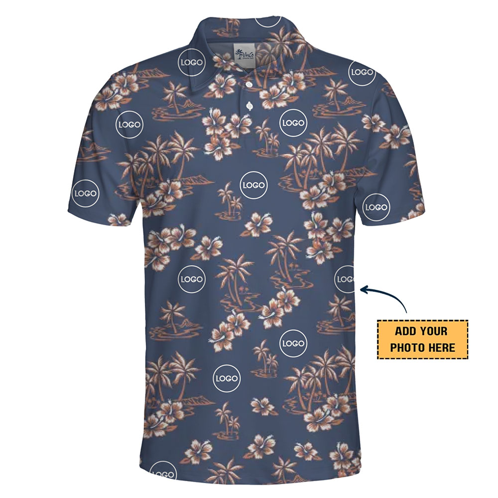 [5 Colors] Personalized Logo Palm Tree and Hibiscus Polo Shirt