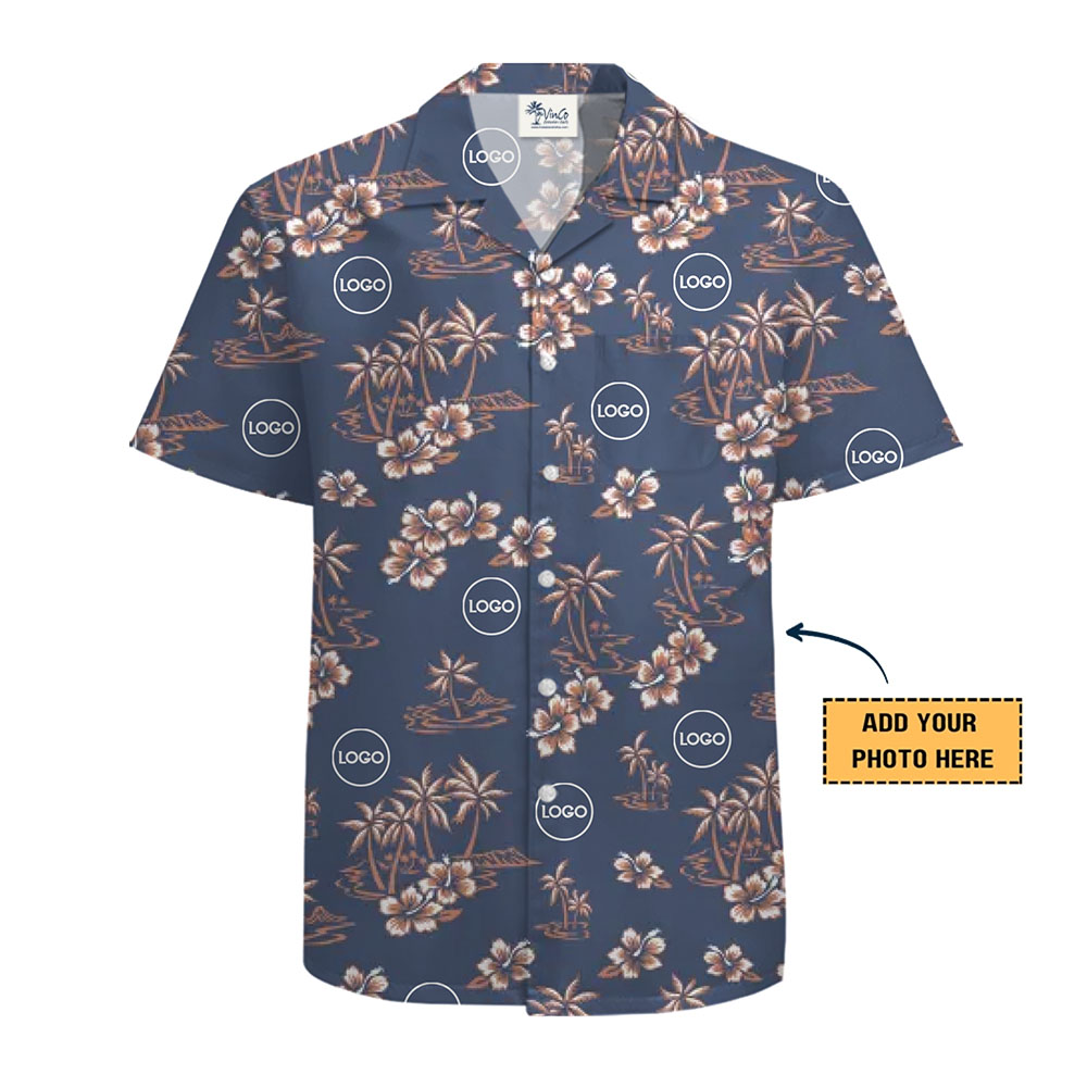 [5 Colors] Custom Hibiscus And Palm Tree Hawaiian Shirt With Logo