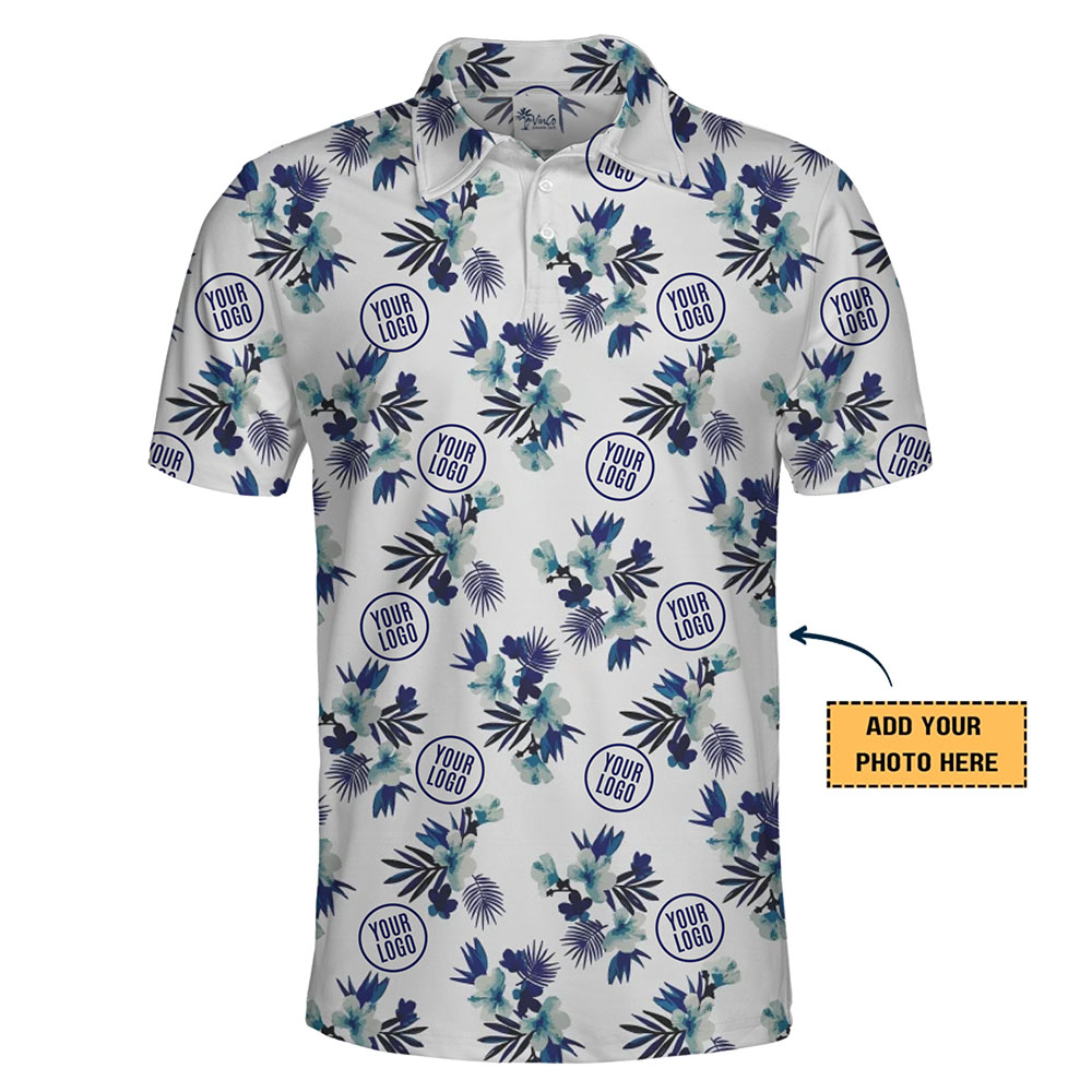 Chic Custom Blue and White Polo Shirt