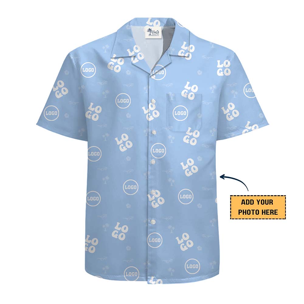 Custom All Over Print Sky Blue Hawaiian Shirt With Two Logos