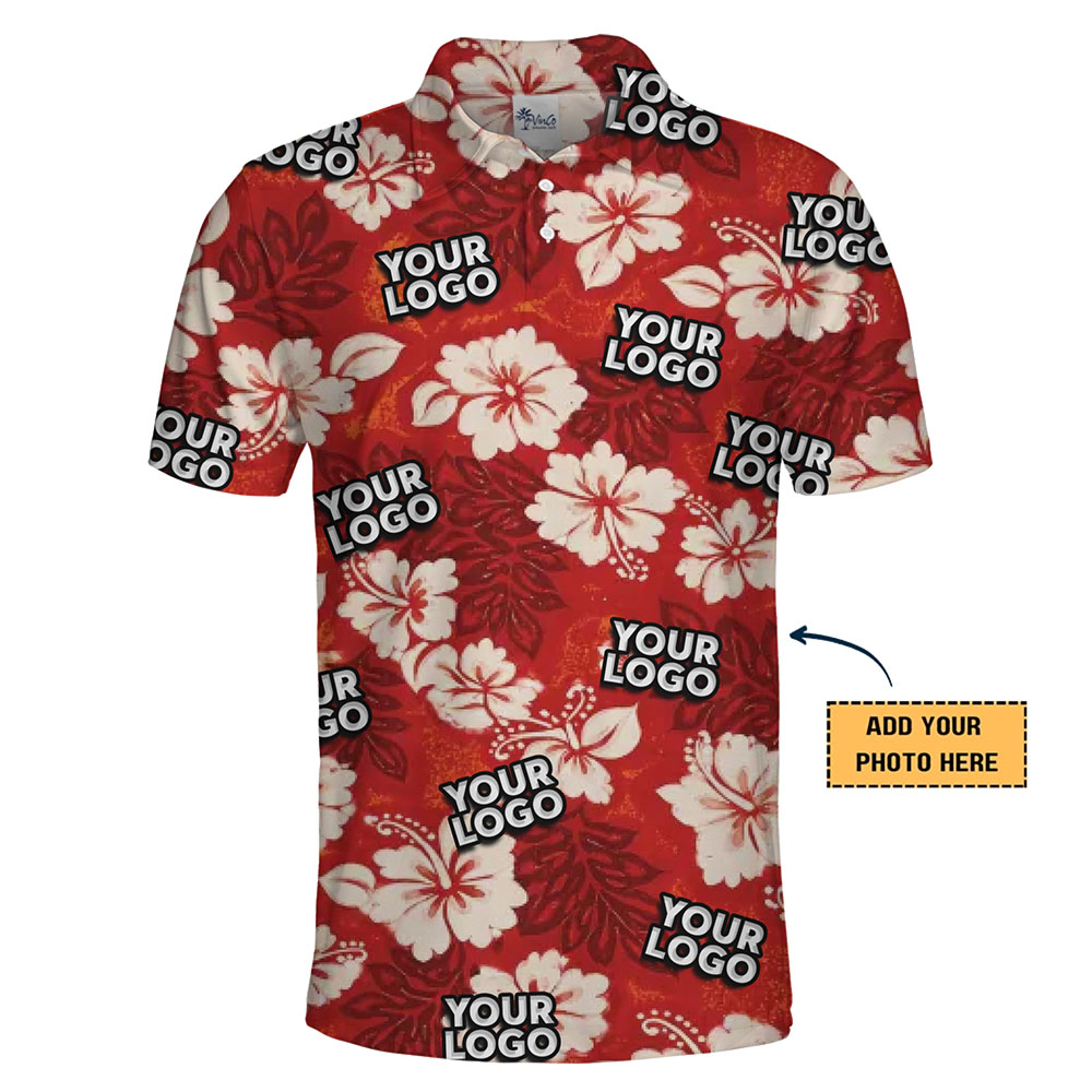 Custom Hibiscus Floral Design Polo Shirt With Logo