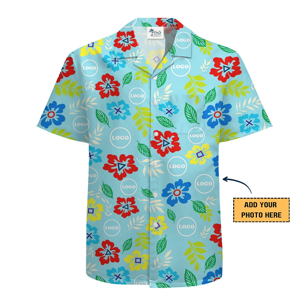 [Live Preview] Personalized Hibiscus Floral Hawaiian Shirt with Logo