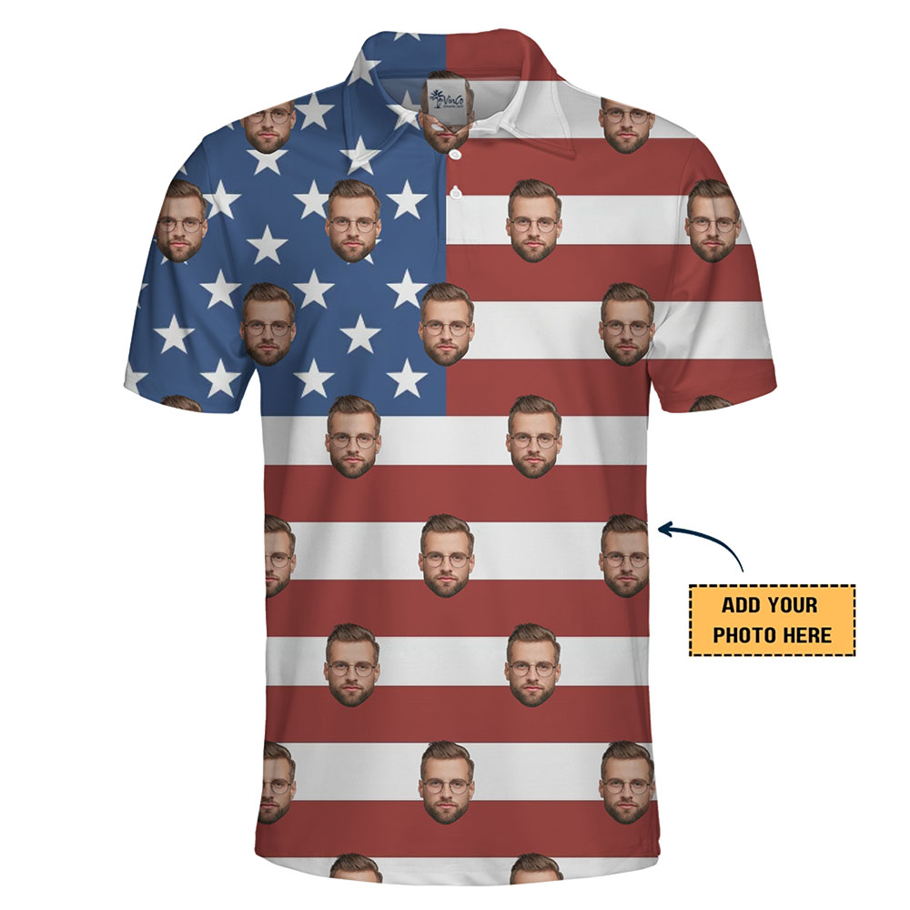 [Face/Logo] Custom Photo 4th of July Polo Shirt Live Preview