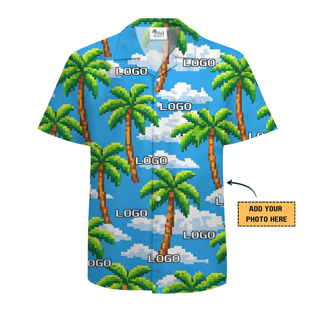 Custom Logo Palm Tree Hawaiian Shirt for Casual or Corporate Events