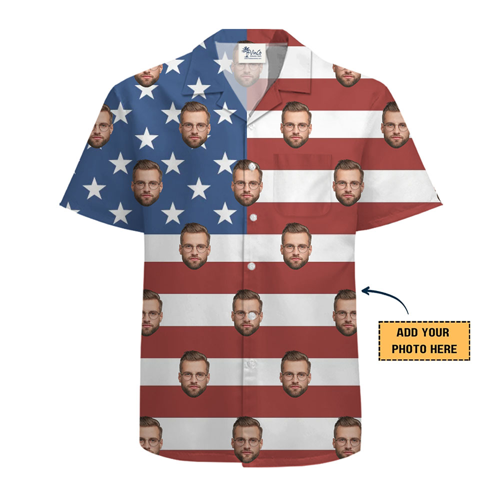 [Face/Logo] Custom Photo Patriotic Hawaiian Shirt Live Preview
