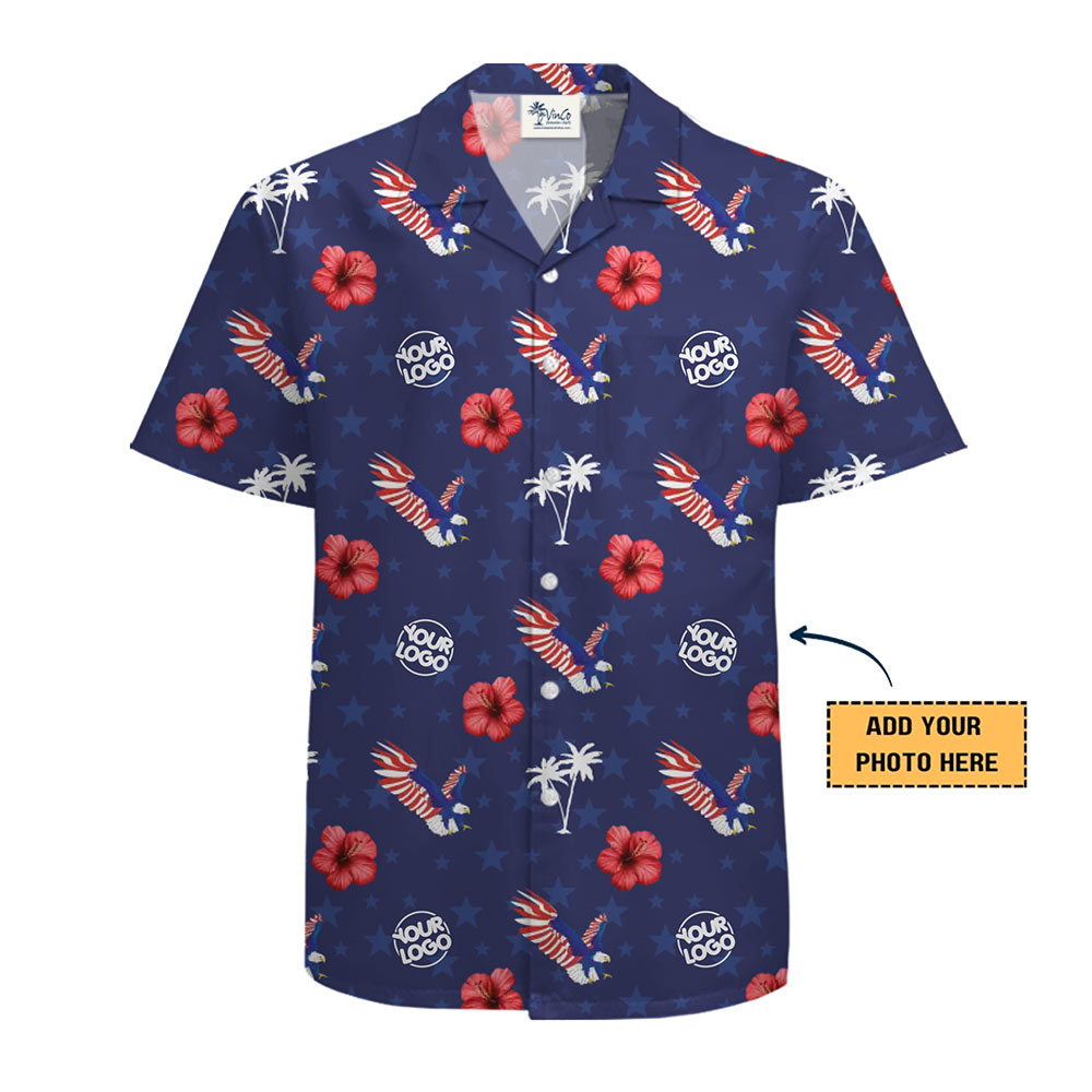 [Live Preview] Custom Logo Patriotic Eagle Hawaiian Shirt