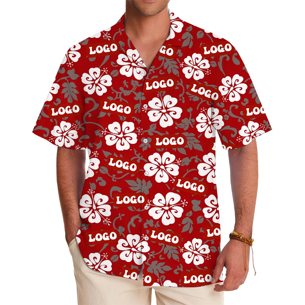 [Live Preview] Custom Red Hibiscus Hawaiian Shirt with Logo - variant image 1