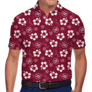 Vintage Red Hibiscus Polo Shirt With Your Logo
