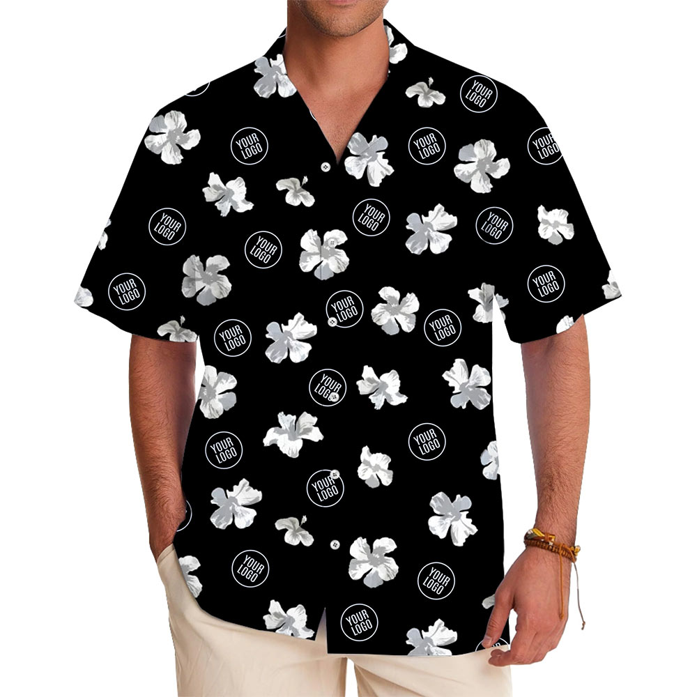 [Live Preview] Custom Logo Monochrome Floral Hawaiian Shirt - variant image 1