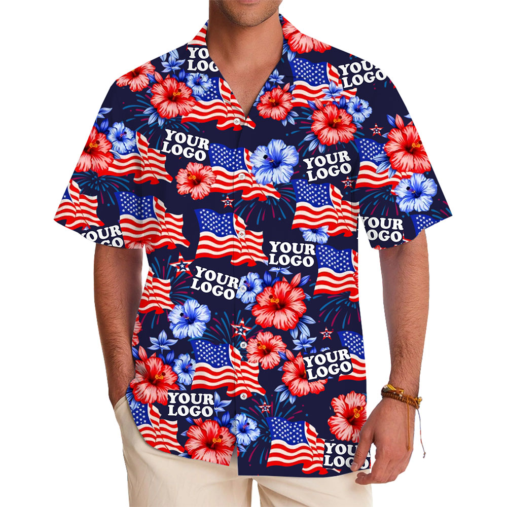 Custom American Flag Tropical Hawaiian Shirt with Logo - variant image 1