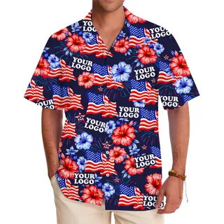 Custom American Flag Tropical Hawaiian Shirt with Logo