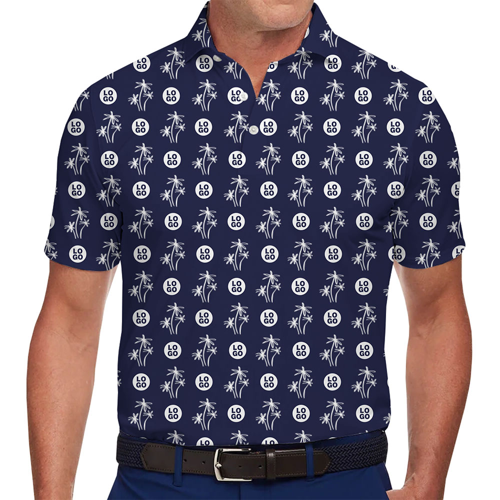 [Live Preview] Palm Tree Pattern Custom Logo Golf Polo - variant image 1