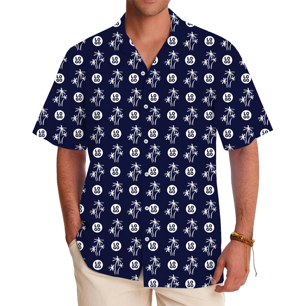 [Live Preview] Custom Palm Print Aloha Shirt with Repeating Logo - variant image 1