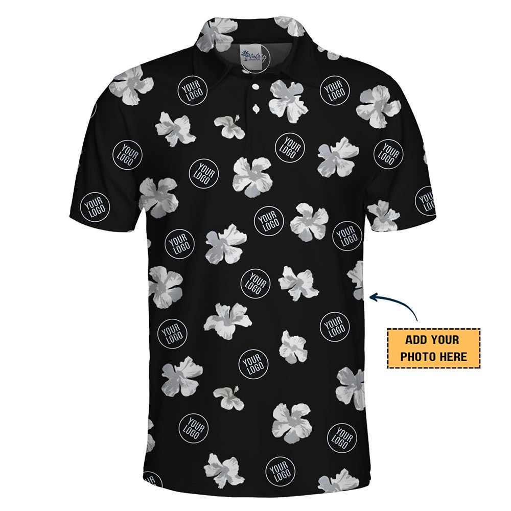 [Live Preview] Custom Logo Monochrome Floral Polo Shirt