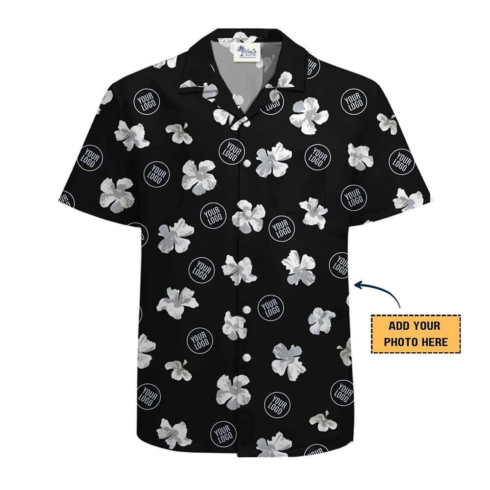 [Live Preview] Custom Logo Monochrome Floral Hawaiian Shirt