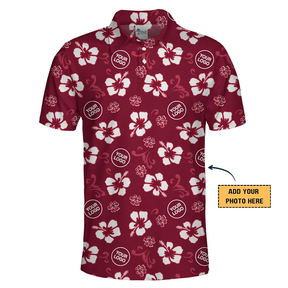 Vintage Red Hibiscus Polo Shirt With Your Logo