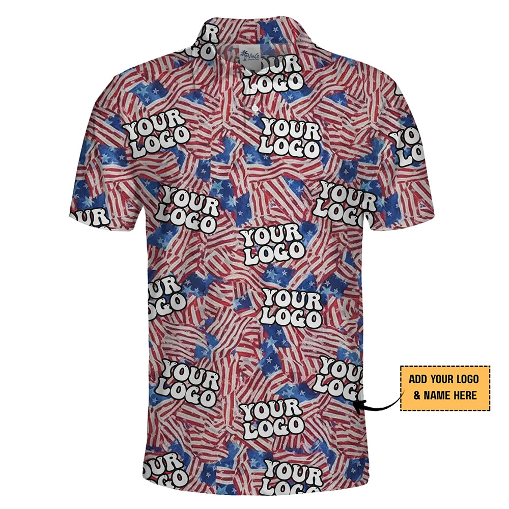 Custom American Flag Polo Shirt with Your Logo and Patriotic Branding