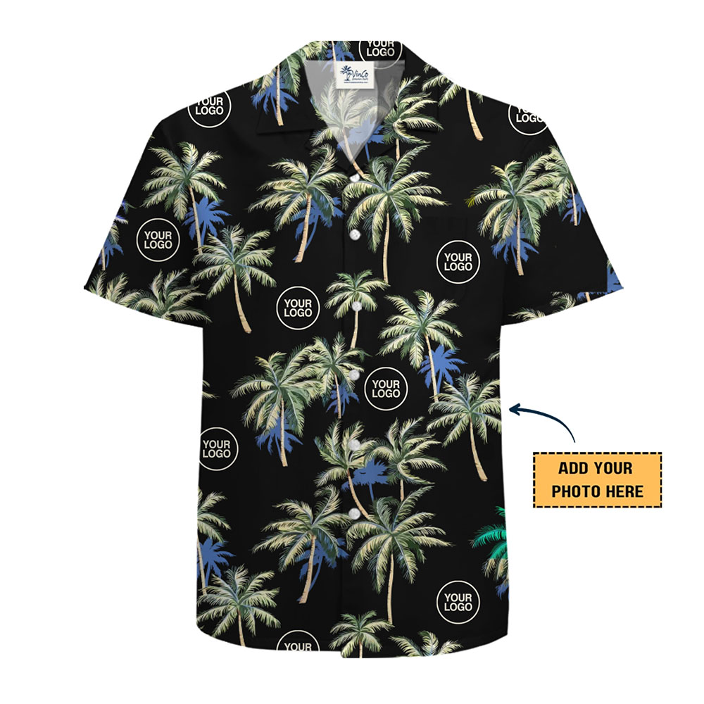 Custom Tropical Palm Tree Hawaiian Shirt With Business Logo