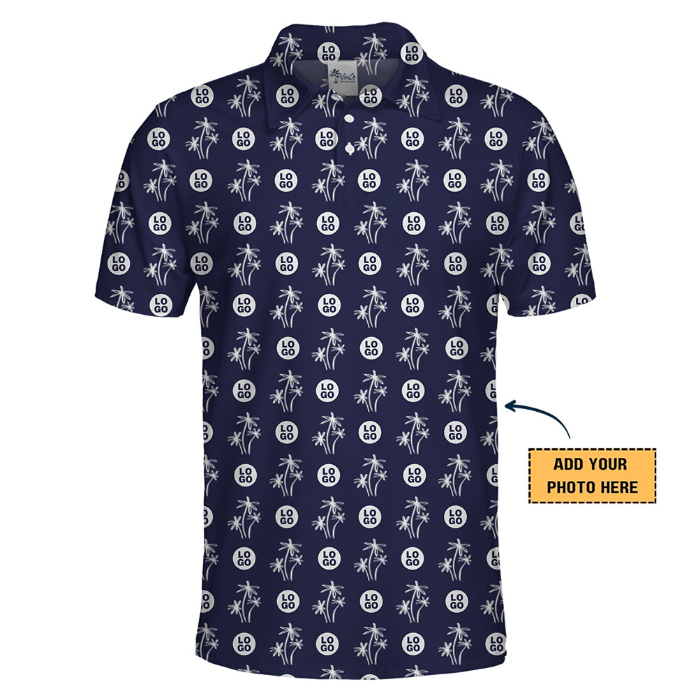 [Live Preview] Palm Tree Pattern Custom Logo Golf Polo