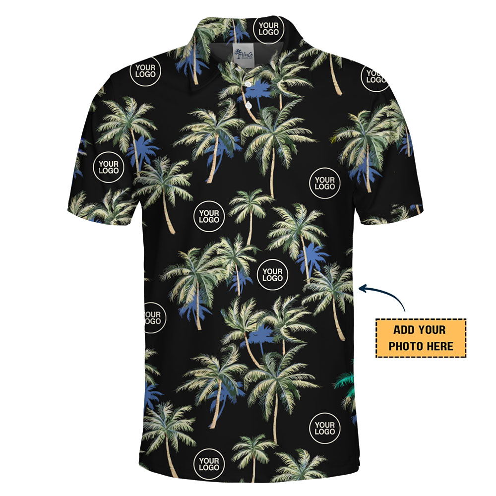 Customize All Over Print Palm Logo Polo Shirt Live Preview