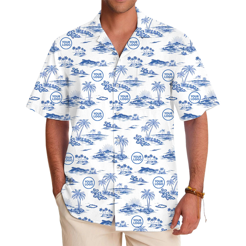 Custom Tropical Aloha Shirt with Repeating Logo Live Preview - variant image 1