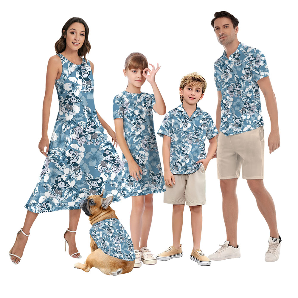 Family Matching Mickey Steamboat Willie Blue Hawaiian Outfits - variant image 1