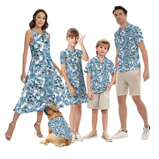 Family Matching Mickey Steamboat Willie Blue Hawaiian Outfits