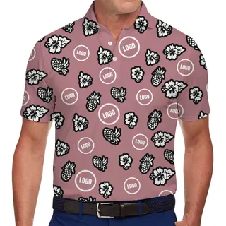 Plus Size Pink Polo Shirt With Pineapple Print And Custom Logo