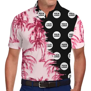 Custom Pink Palm Tree Golf Polo With Logo