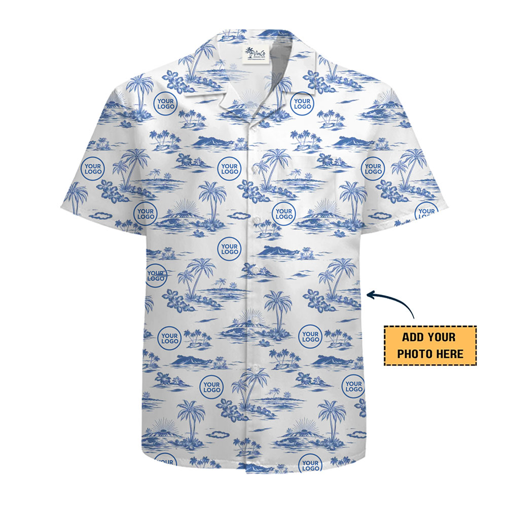 Custom Tropical Aloha Shirt with Repeating Logo Live Preview