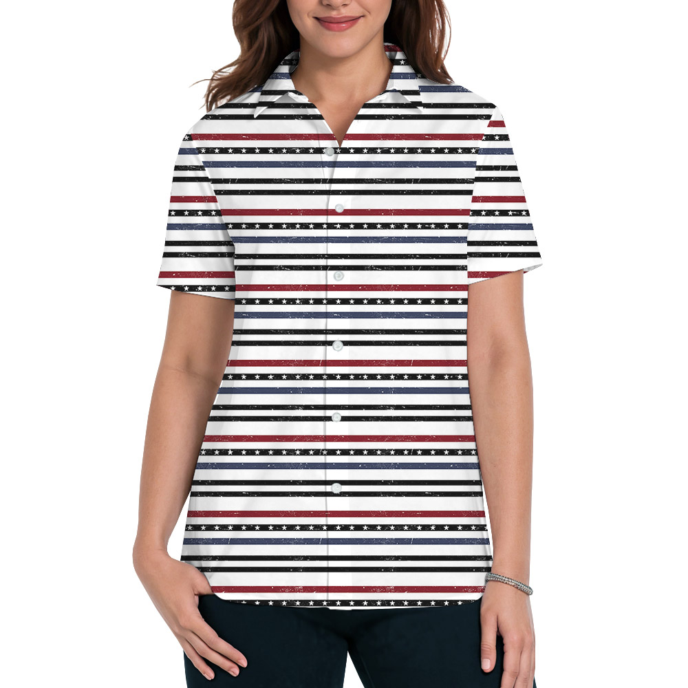 Modern Striped Patriotic Button-Up Shirt