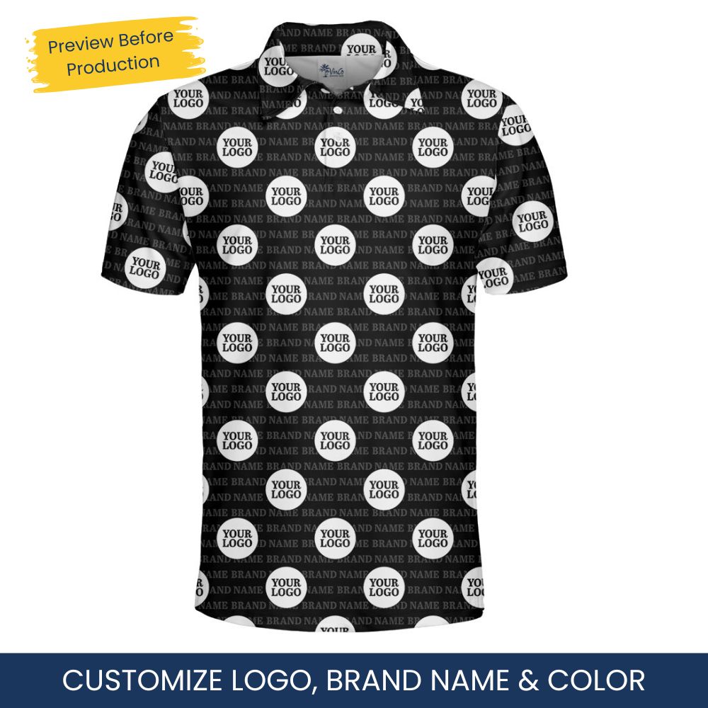 Custom Logo Repeat Pattern Collared Polo Shirt