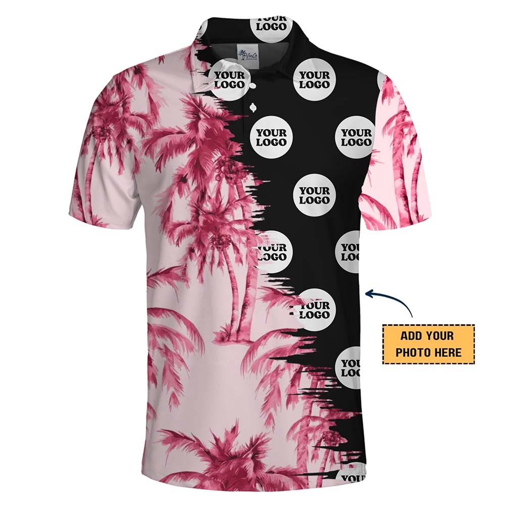 Custom Pink Palm Tree Golf Polo With Logo
