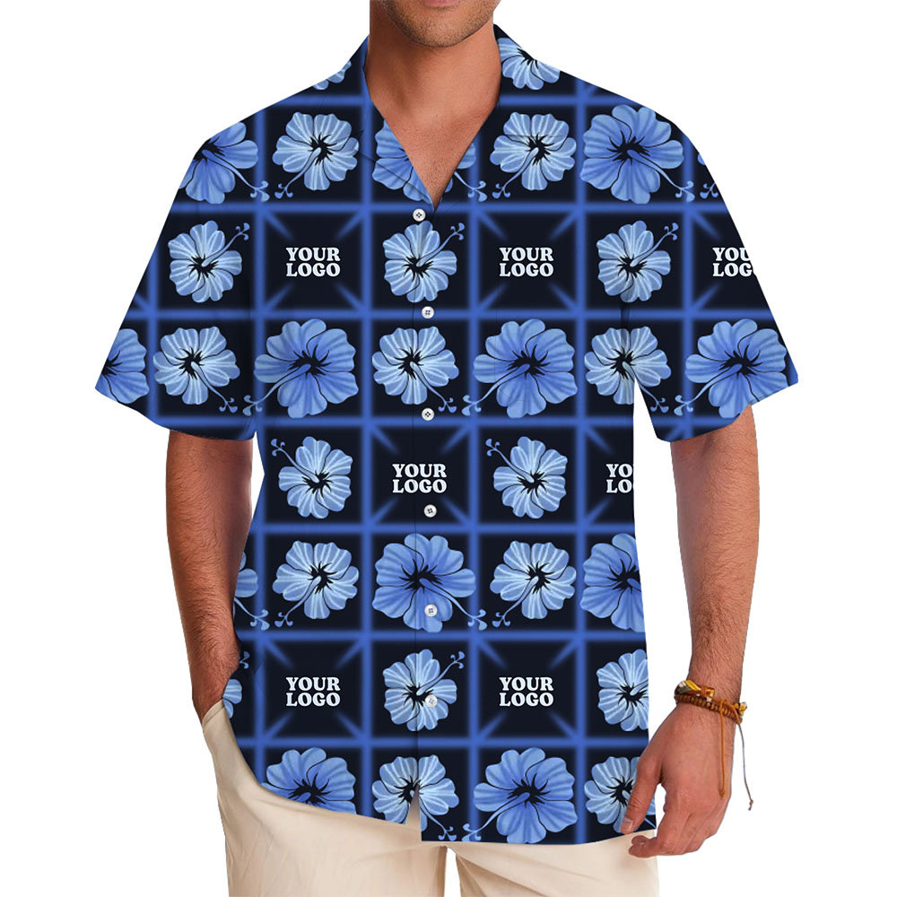 [Live Preview] Custom Logo Blue Hibiscus Hawaiian Shirt - variant image 1