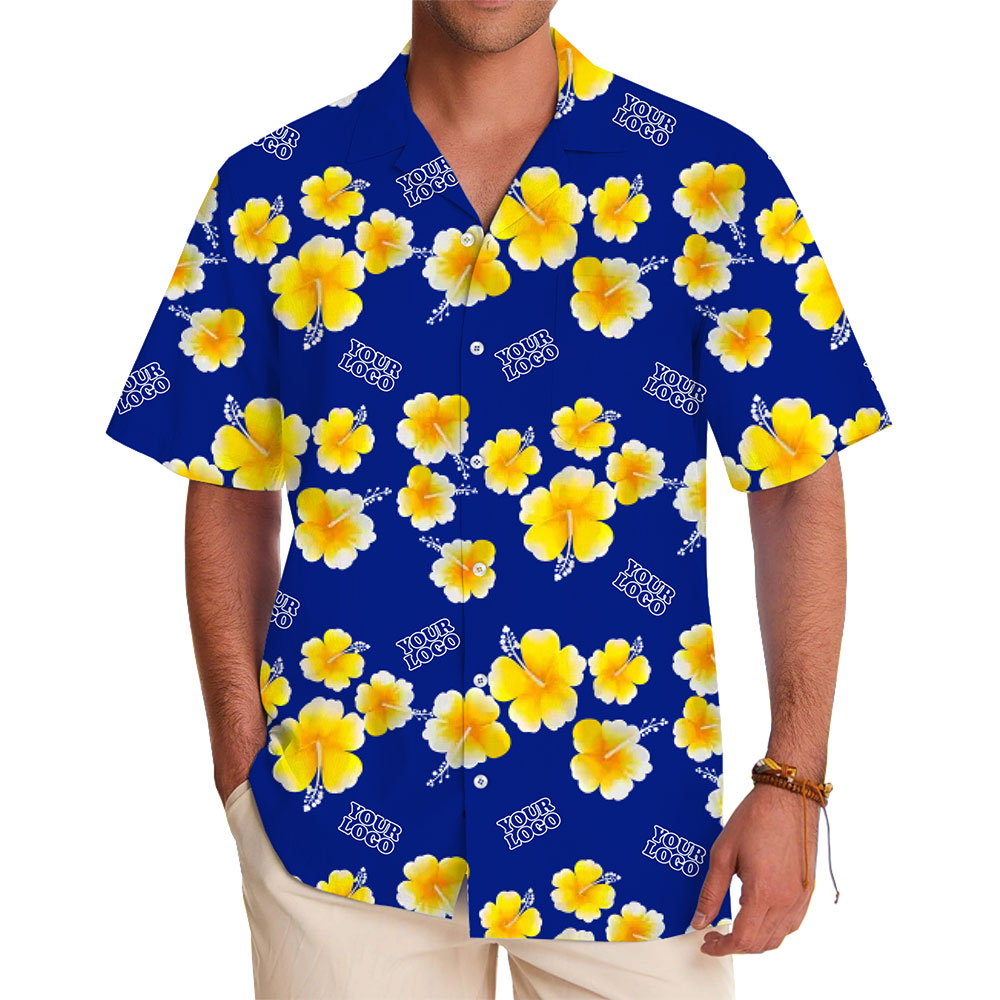 Custom Logo Aloha Shirt with Bold Yellow Flower Pattern and Live Preview - variant image 1