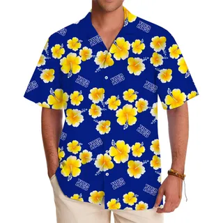 Custom Logo Aloha Shirt with Bold Yellow Flower Pattern and Live Preview