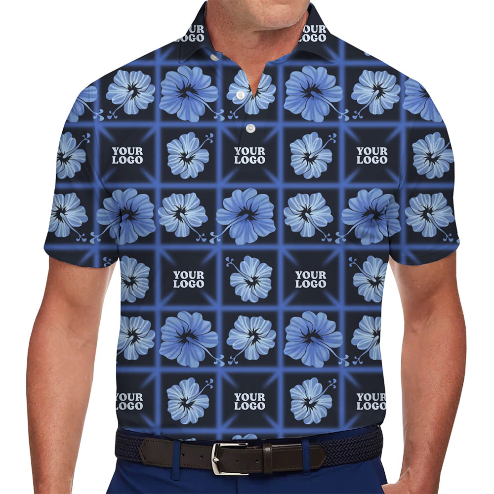 [Live Preview] Personalized Custom Logo Blue Tropical Polo Shirt - variant image 1