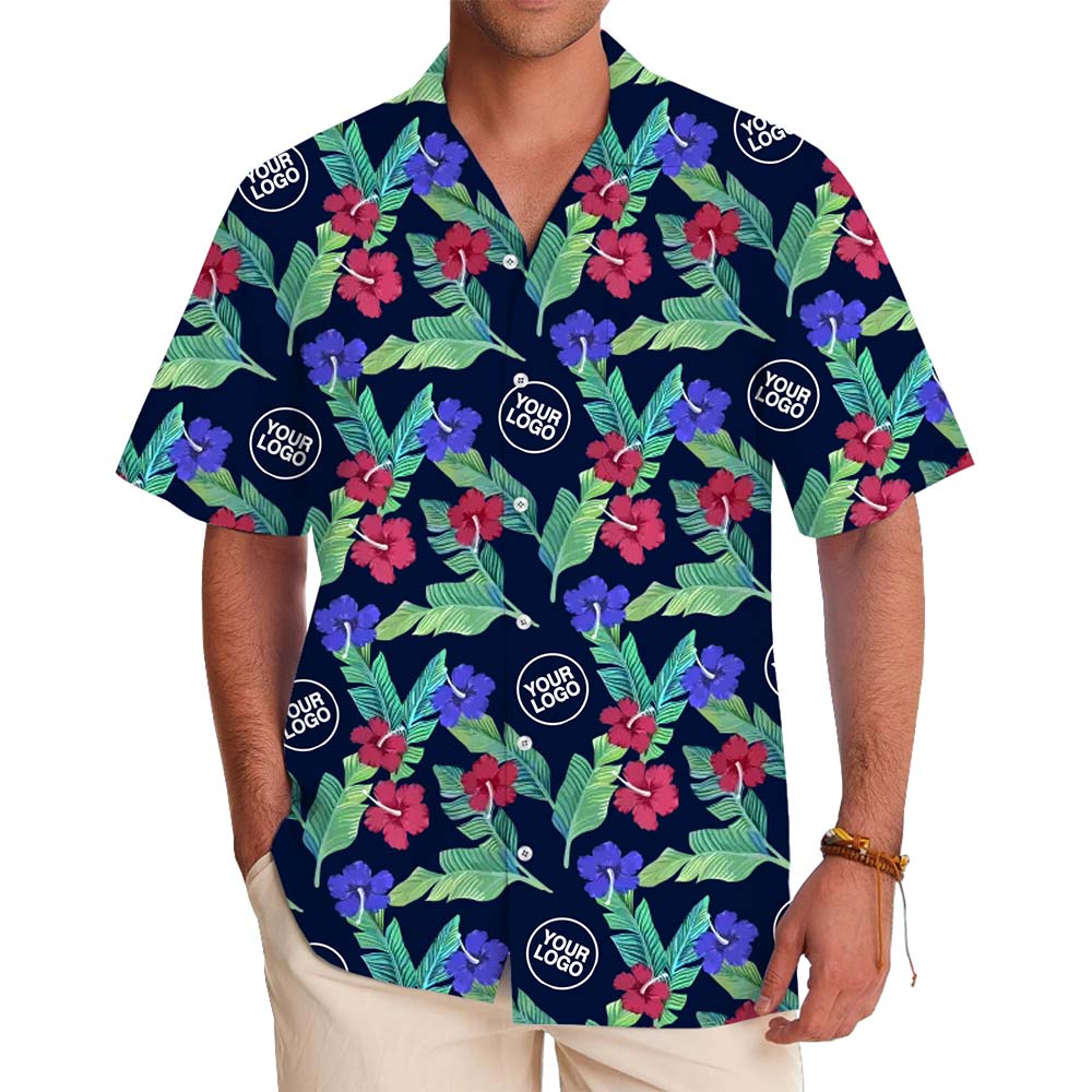 Classic Navy Hibiscus Hawaiian Shirt With Custom Logo And Color - variant image 1