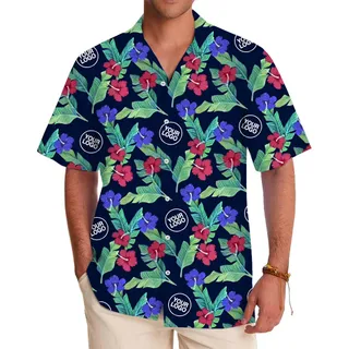 Classic Navy Hibiscus Hawaiian Shirt With Custom Logo And Color