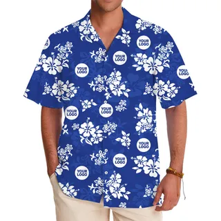 [Live Preview] Custom Logo Button-Up Hibiscus Hawaiian Shirt