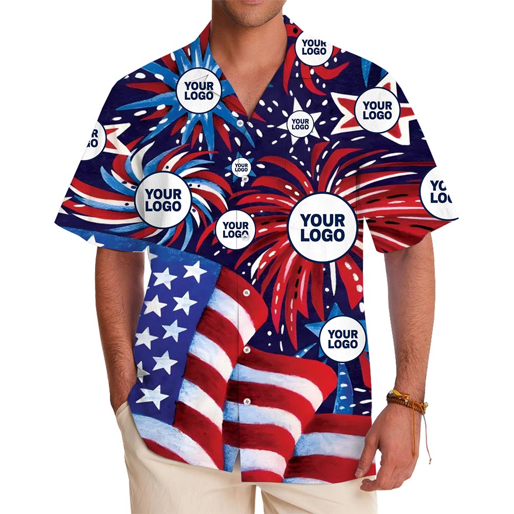 Custom Logo Button-Up 4th of July Hawaiian Shirt - variant image 1