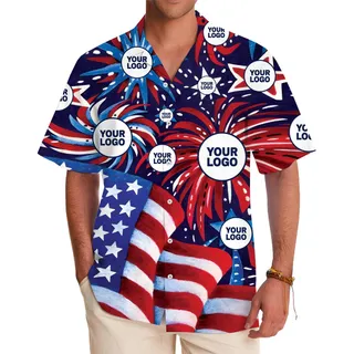 Custom Logo Button-Up 4th of July Hawaiian Shirt