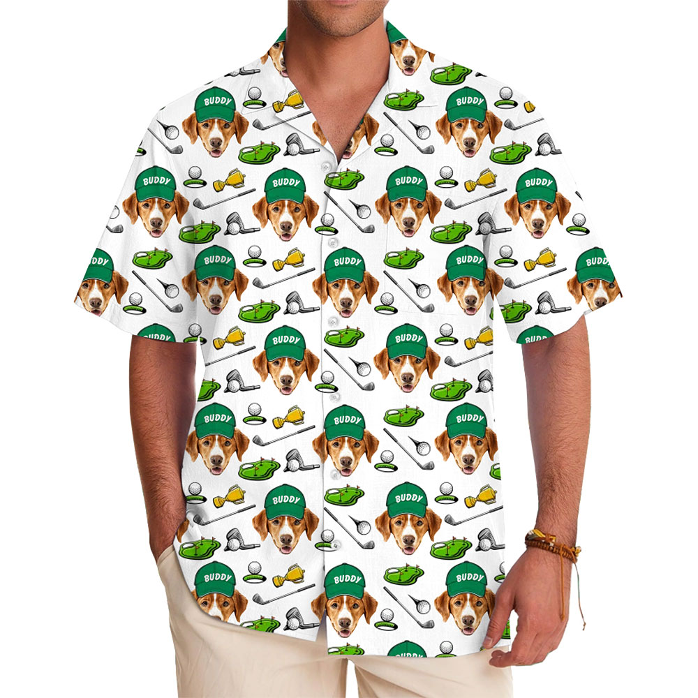 [Live Preview] Custom Hawaiian Golf Shirt with Your Dog’s Face For Everyone - variant image 1