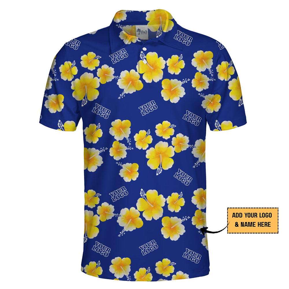 Stylish Tropical Print Polo Shirt with Logo Personalization and Instant Preview
