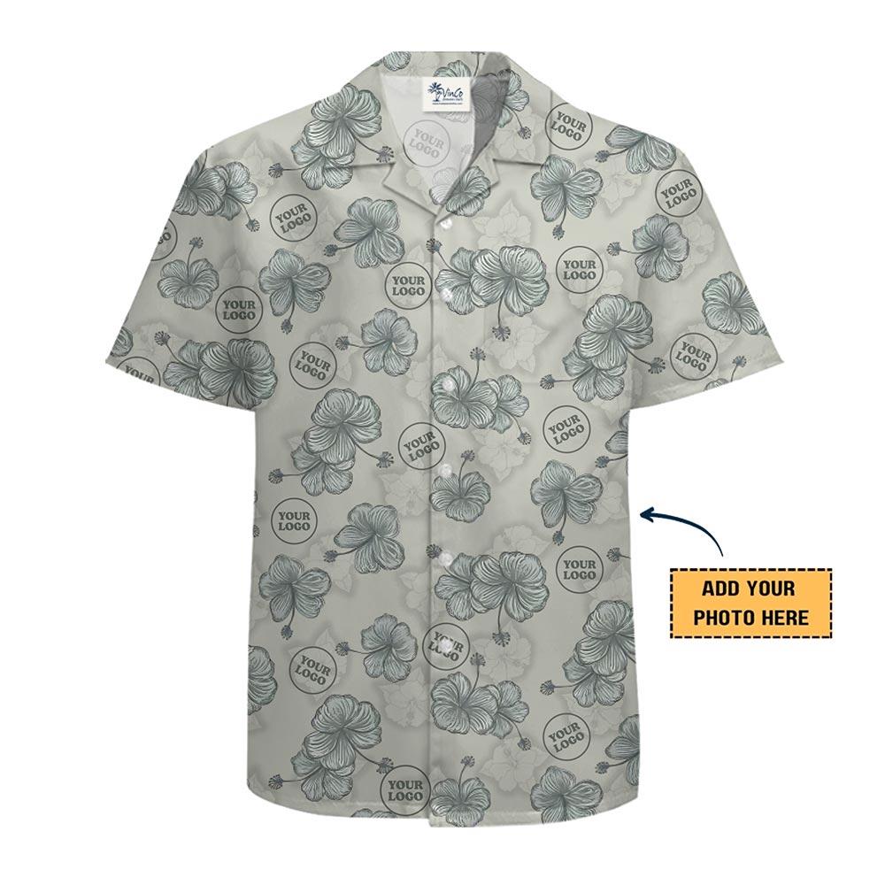 [Live Preview] Custom Logo Sage Green Hibiscus Hawaiian Shirt