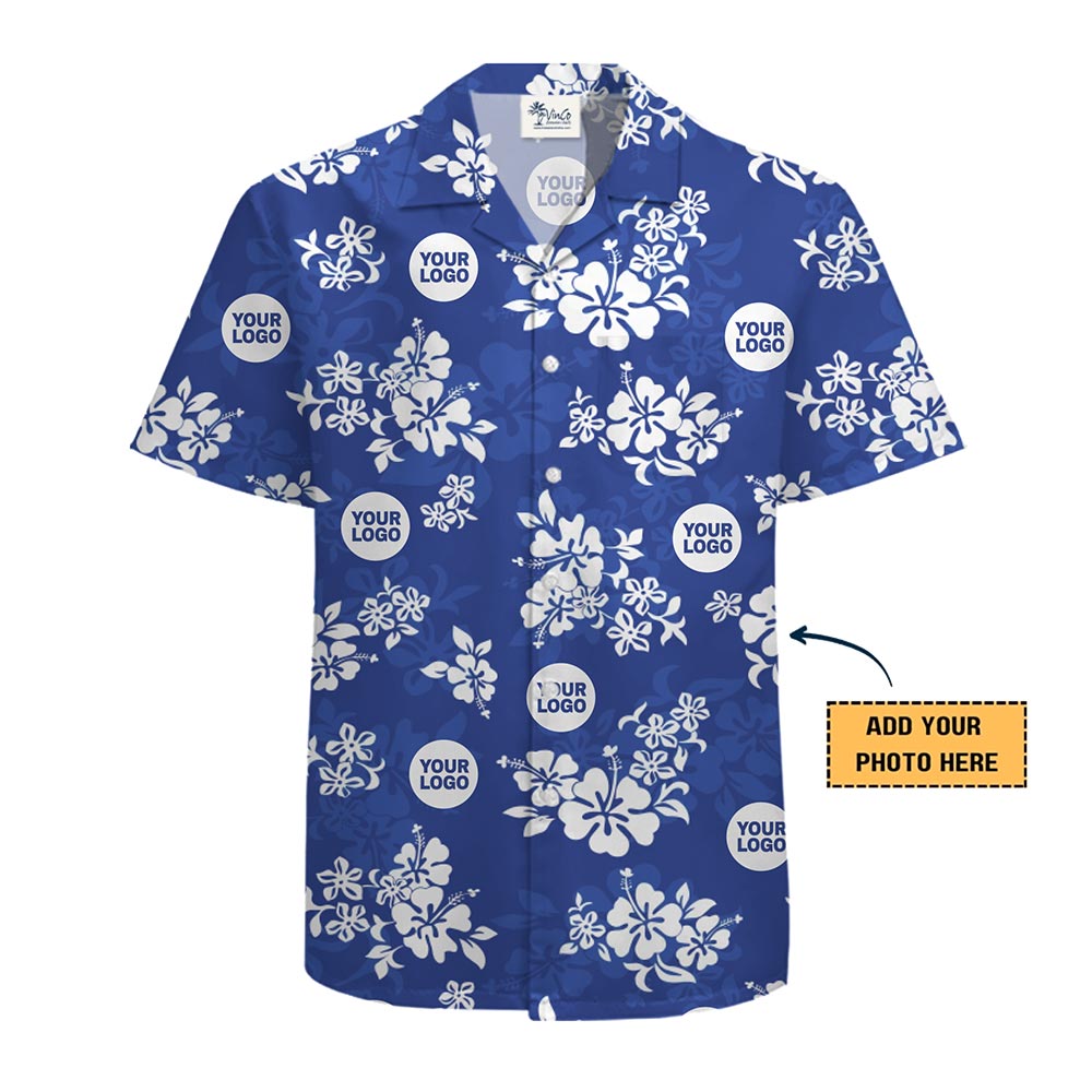 [Live Preview] Custom Logo Button-Up Hibiscus Hawaiian Shirt