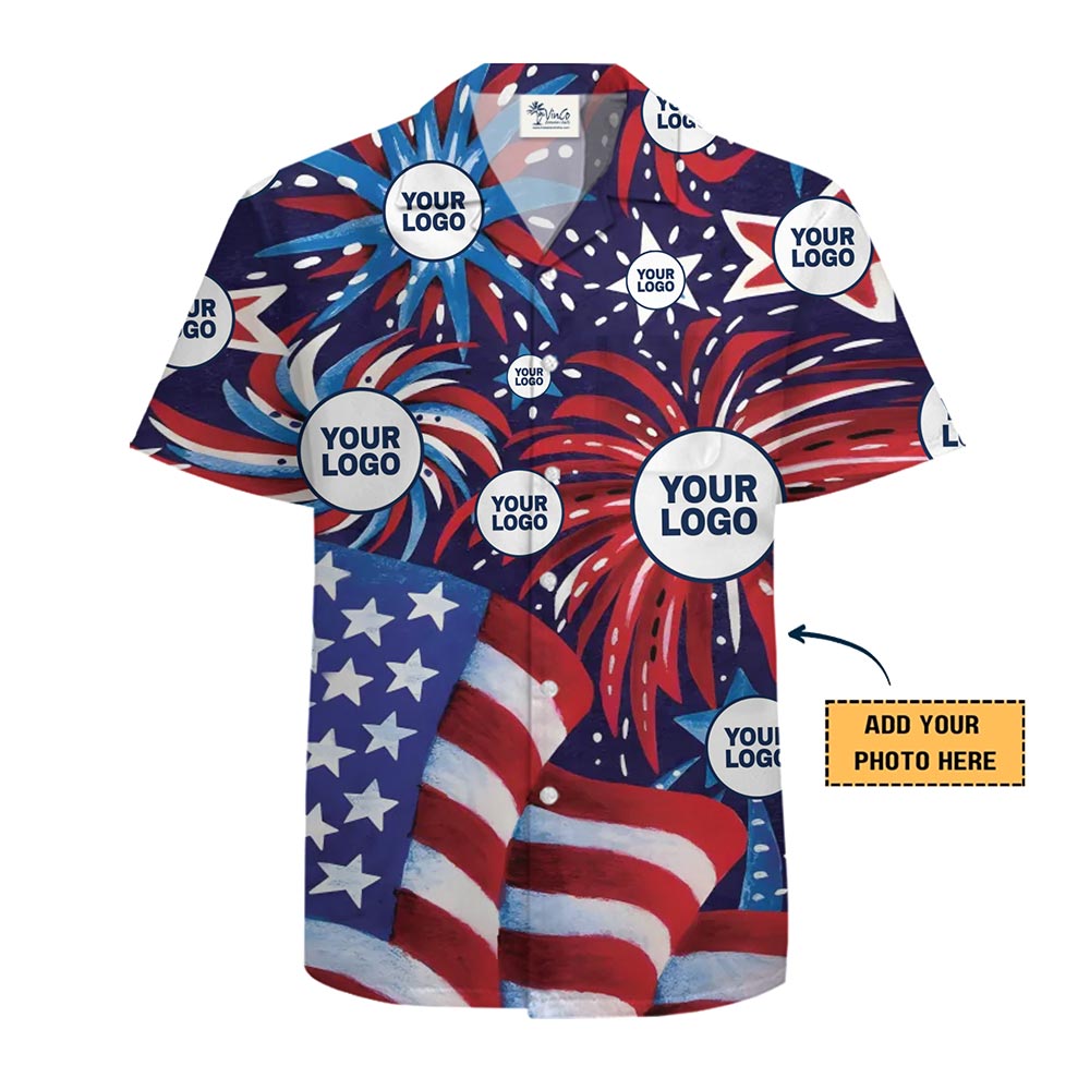 Custom Logo Button-Up 4th of July Hawaiian Shirt