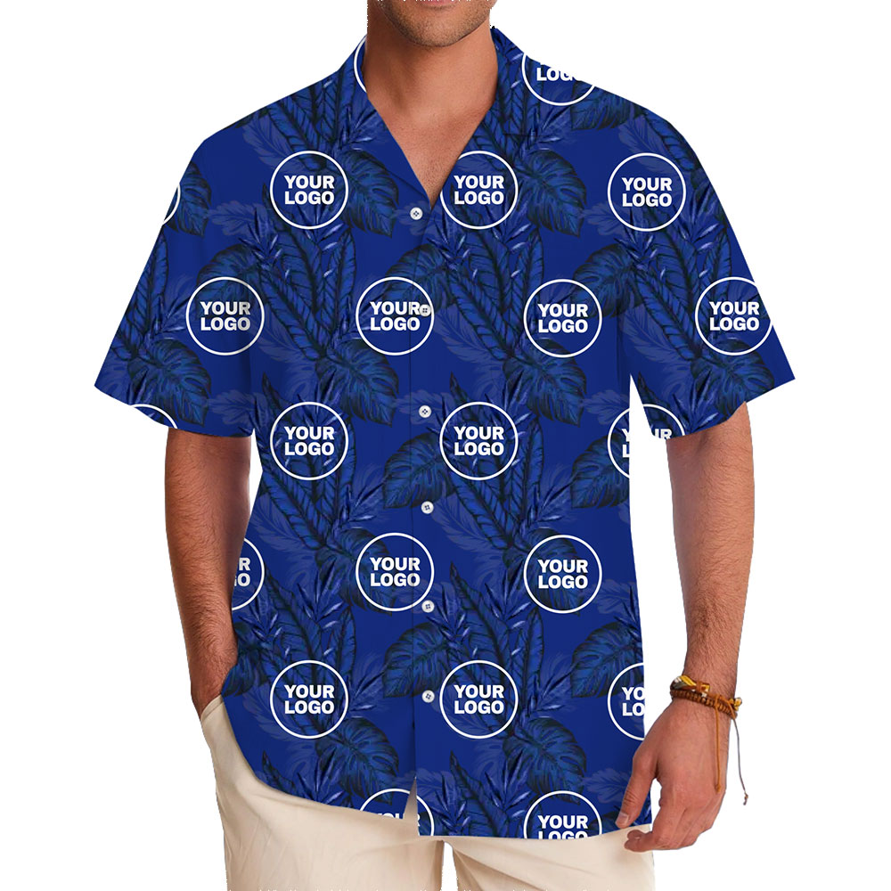 Bold Blue Custom Hawaiian Shirt with Full Logo Placement - variant image 1