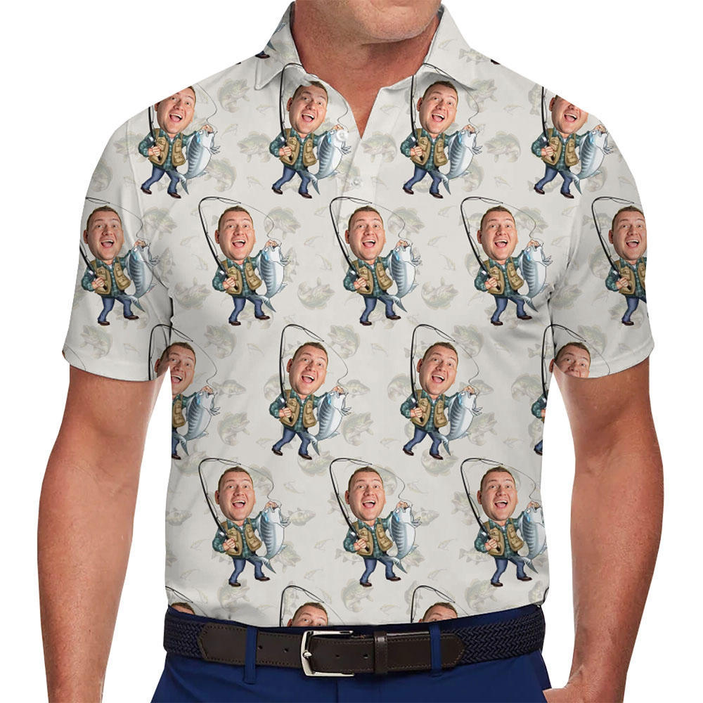 Custom Face Funny fishing Polo shirt Live Preview - variant image 1